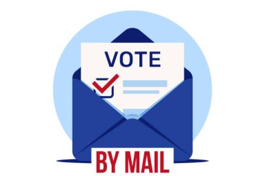Vote by mail. Distant voting. Election ballot in an envelope. Stay safe